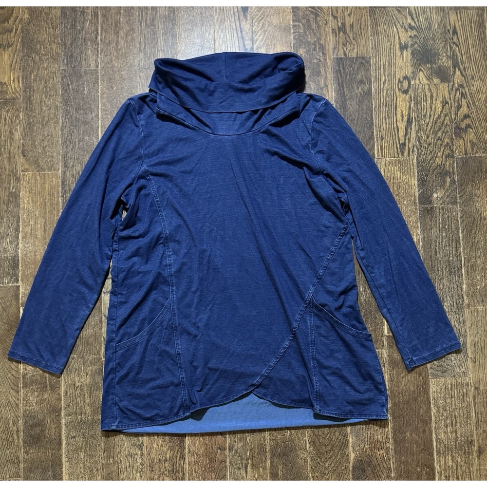 indigo purejill Tunic Shirt Women's Size Medium Denim Look Cowl Neck Blue